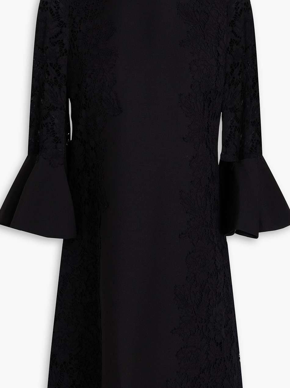 lace-paneled wool and silk-blend crepe mini dress