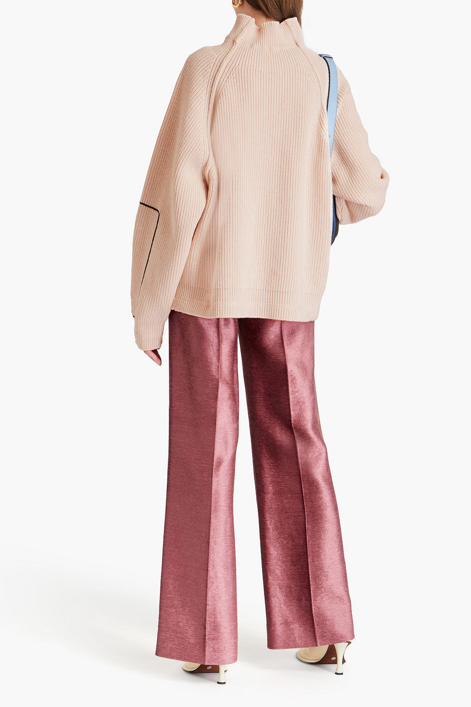 Shop Victoria Beckham Embroidered Ribbed Wool Turtleneck Sweater In Cream
