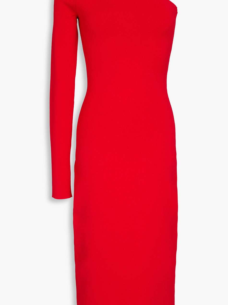 one-shoulder stretch-knit midi dress