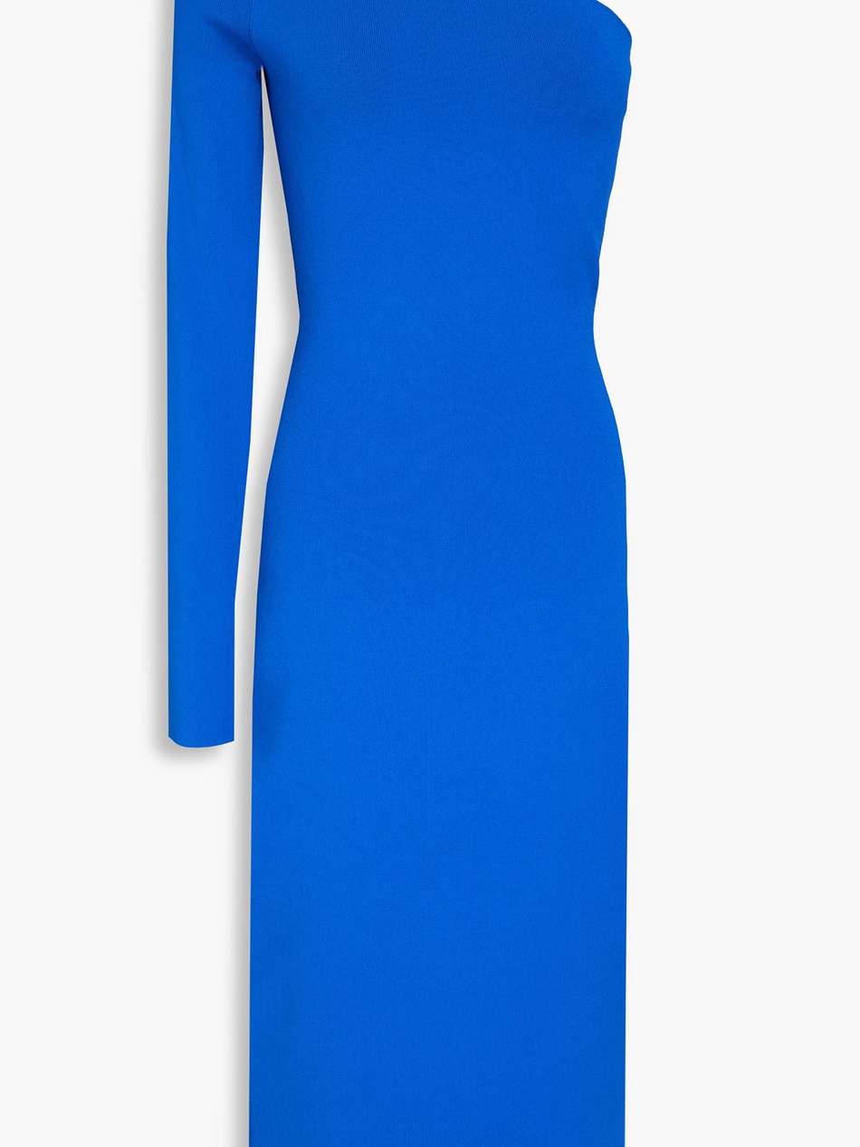 one-shoulder stretch-knit midi dress