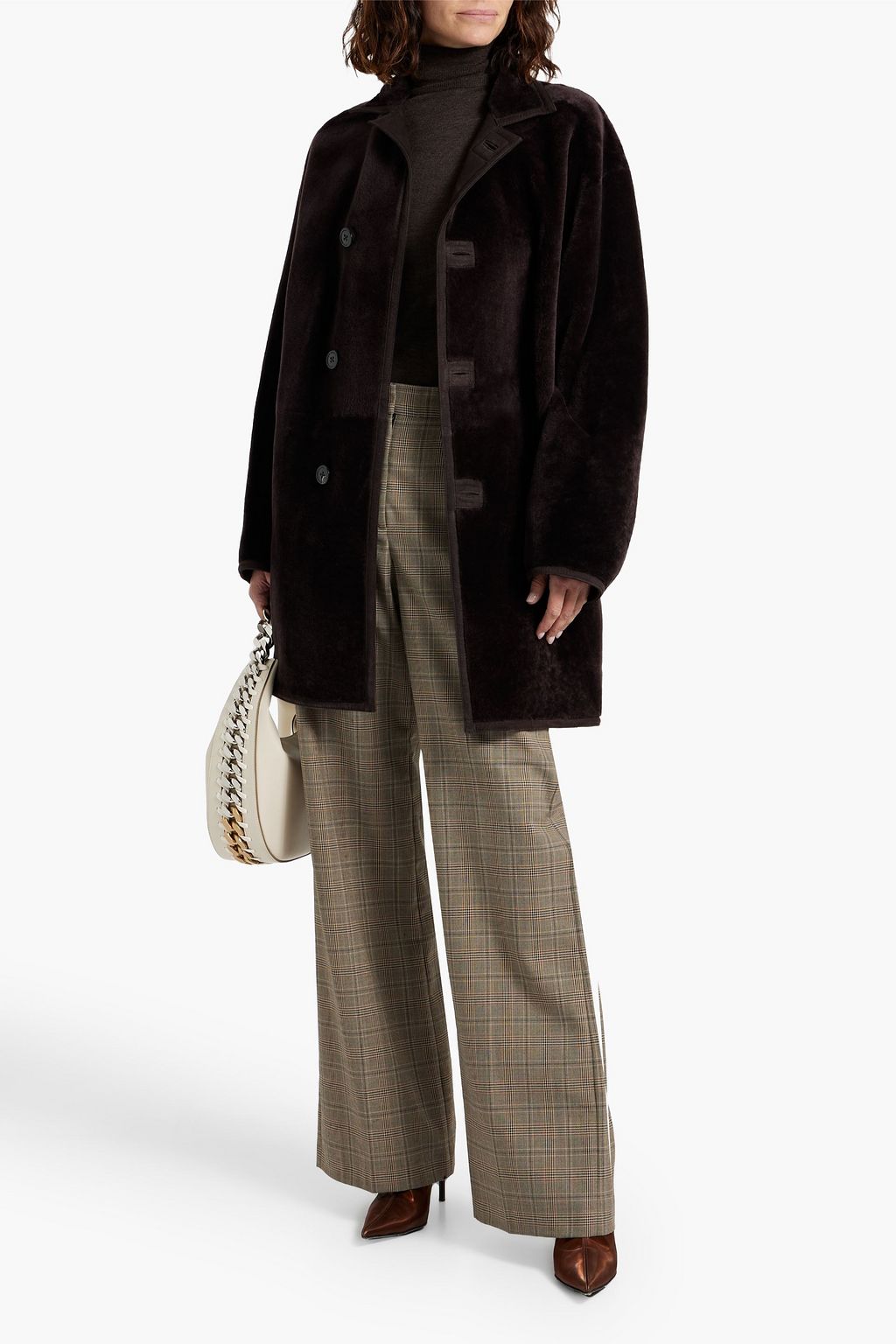 Reversible shearling hooded coat dark brown XS