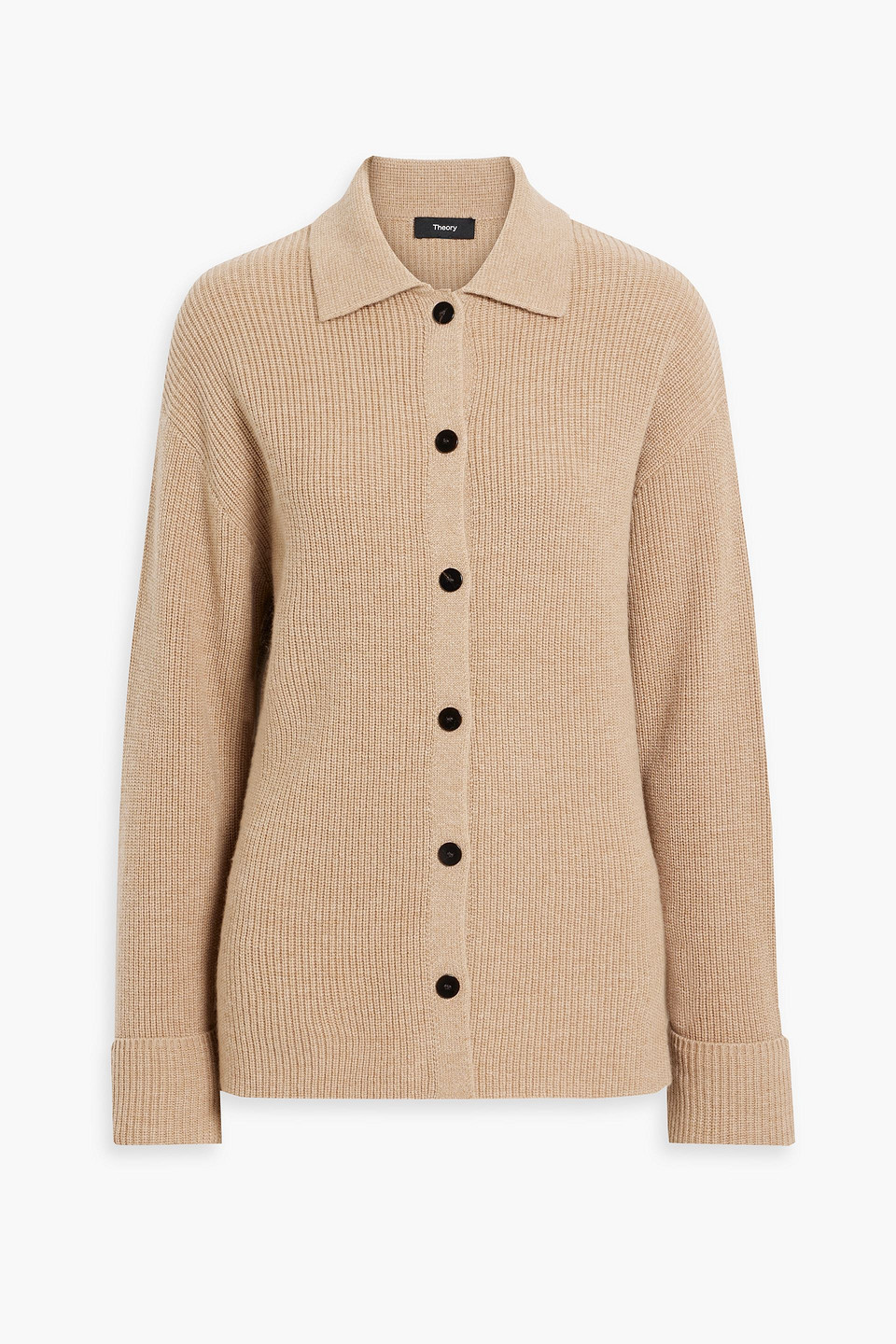 Theory Ribbed Merino Wool And Cashmere-blend Cardigan In Sand