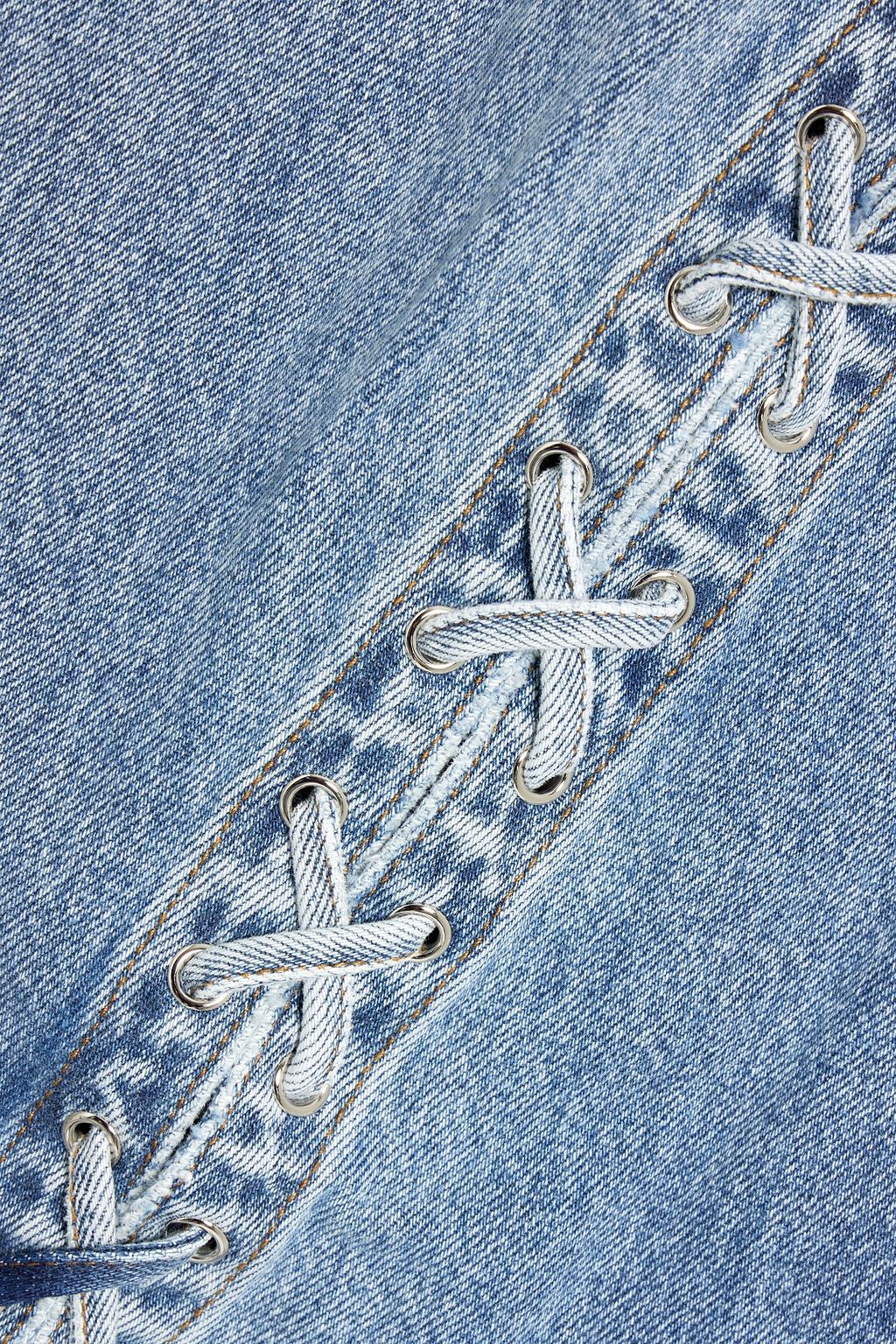 RETROFÊTE Zahlia lace-up denim maxi skirt