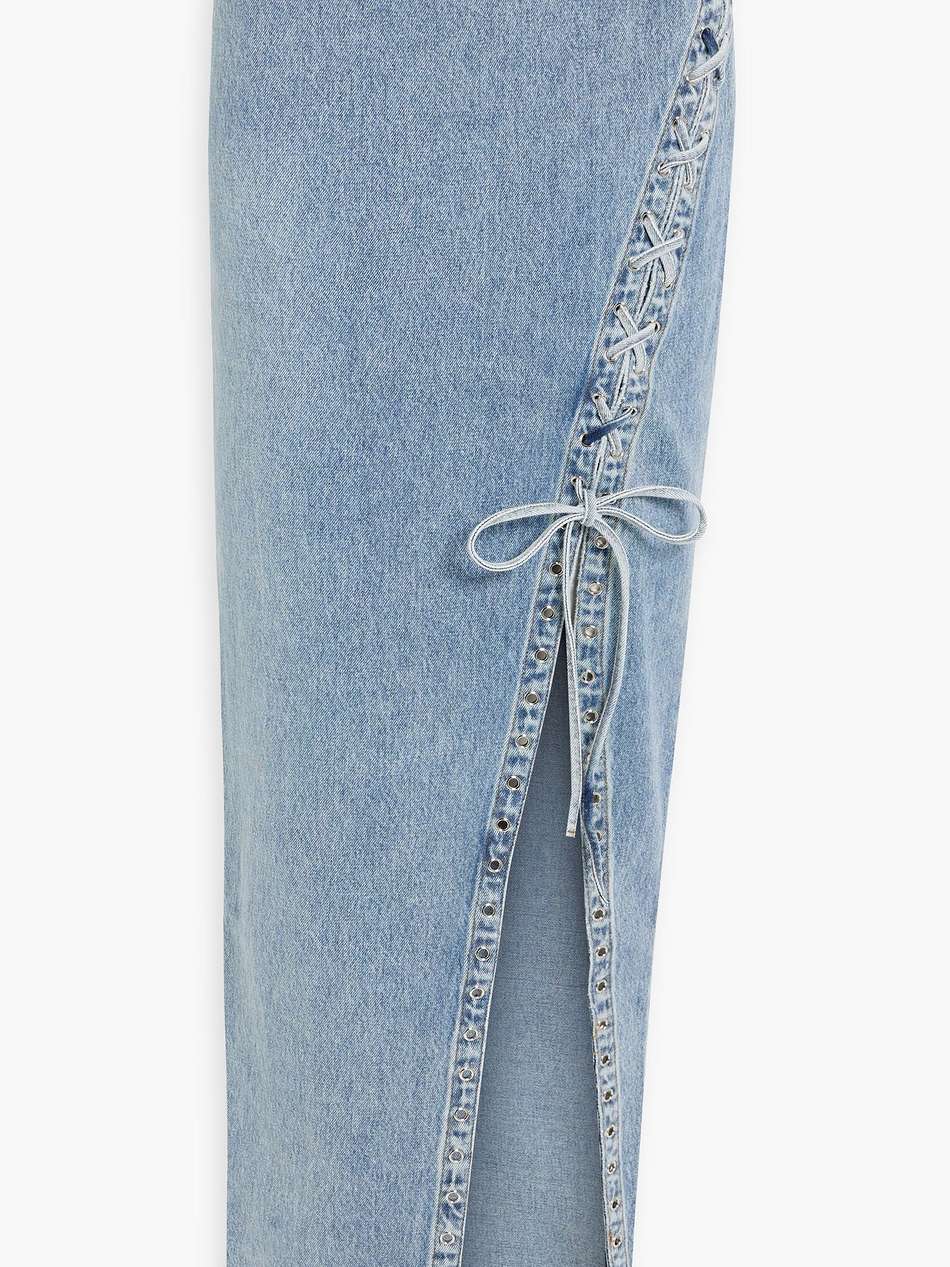 zahlia lace-up denim maxi skirt
