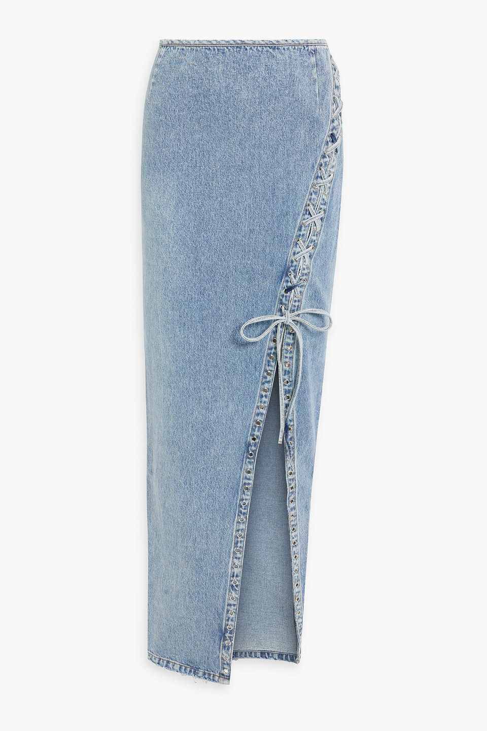 Retrofête Zahlia lace-up denim maxi skirt