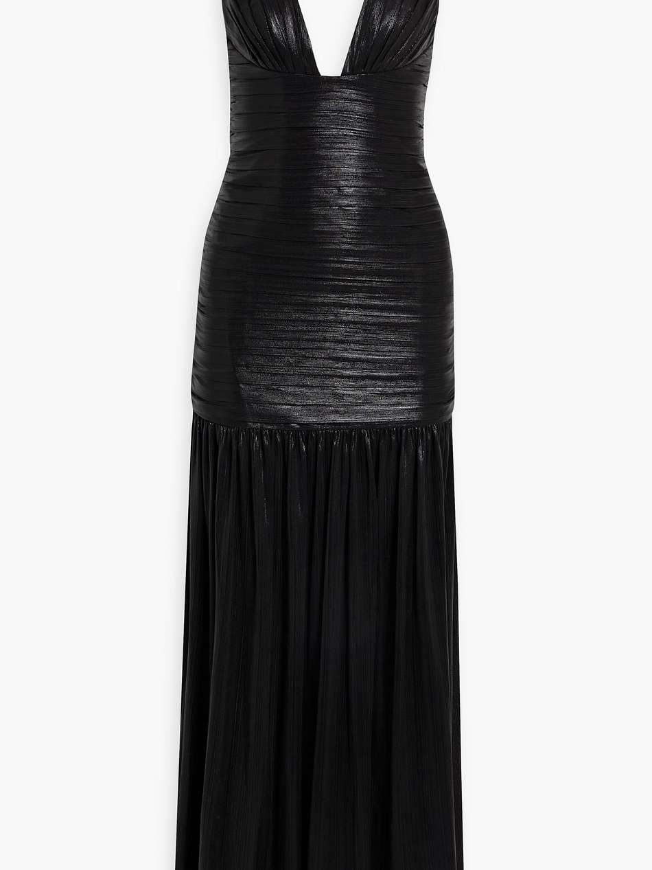 elsa ruched lamé gown