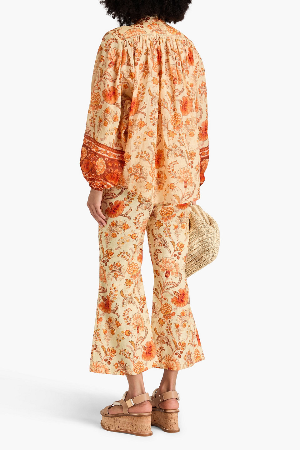 Shop Zimmermann Floral-print Ramie Blouse In Orange