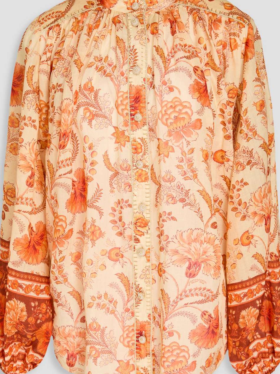 floral-print ramie blouse