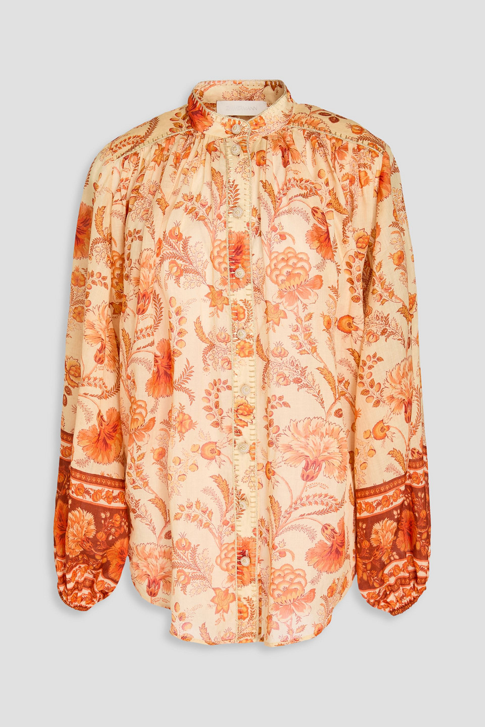 Shop Zimmermann Floral-print Ramie Blouse In Orange