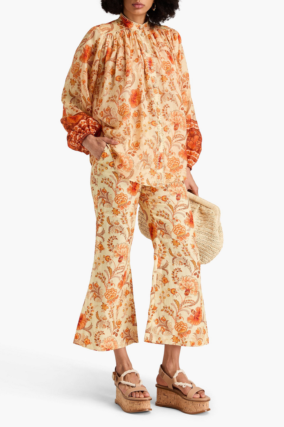 Shop Zimmermann Floral-print Ramie Blouse In Orange
