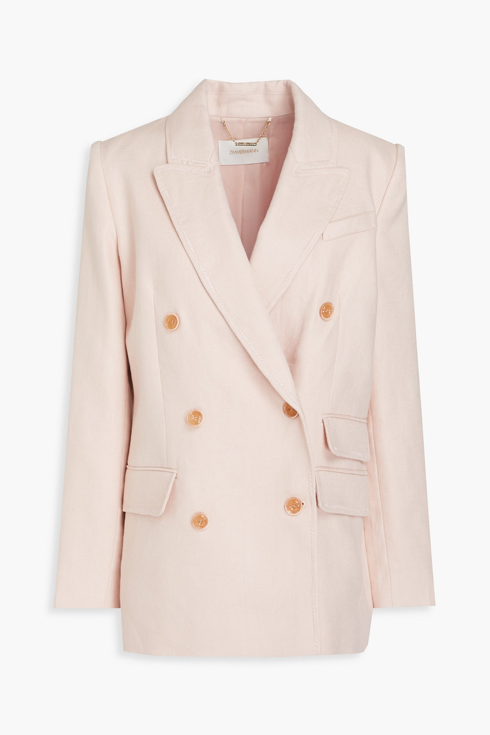 Zimmermann Double-breasted Linen Blazer In Pink