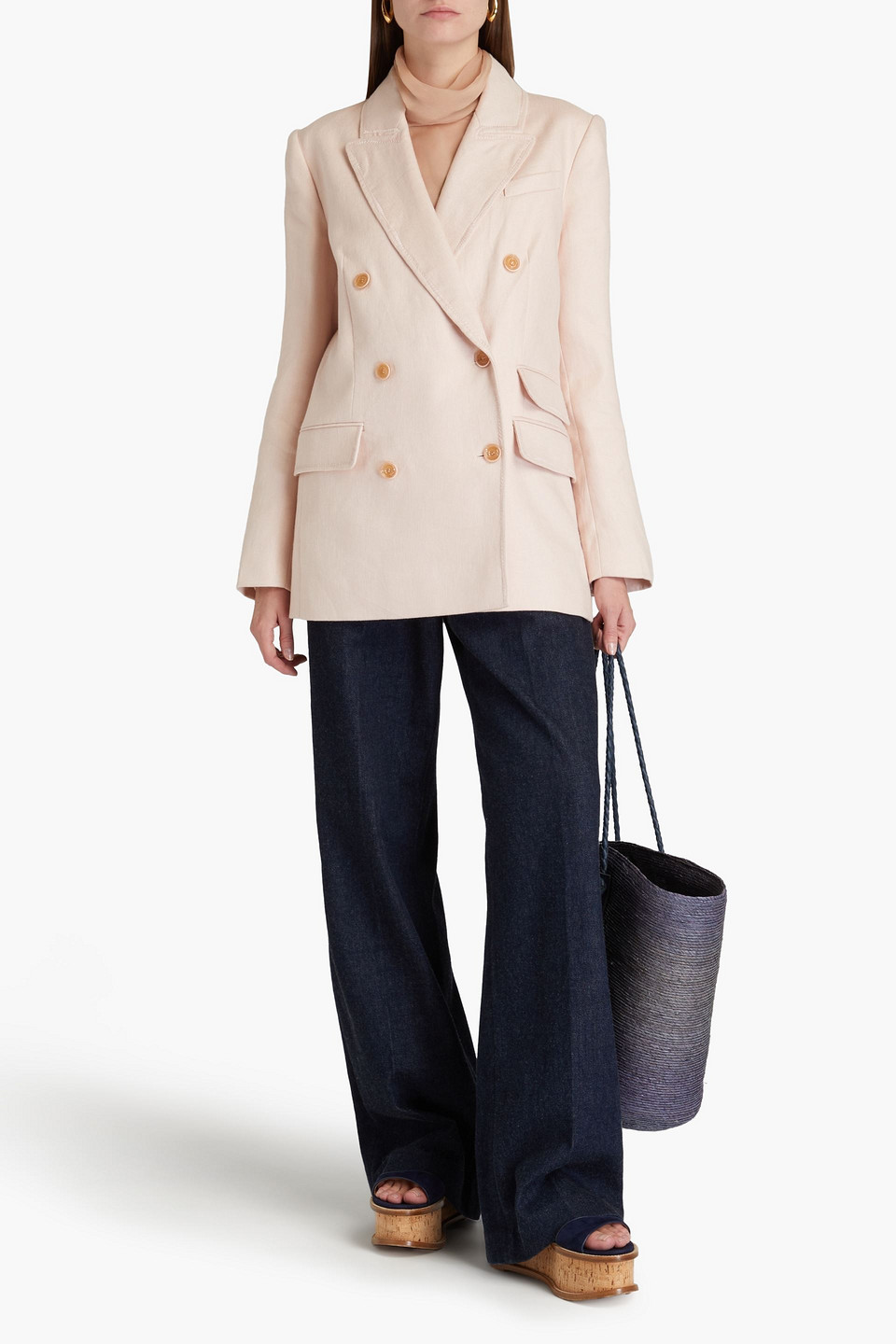 Zimmermann Double-breasted Linen Blazer In Blush