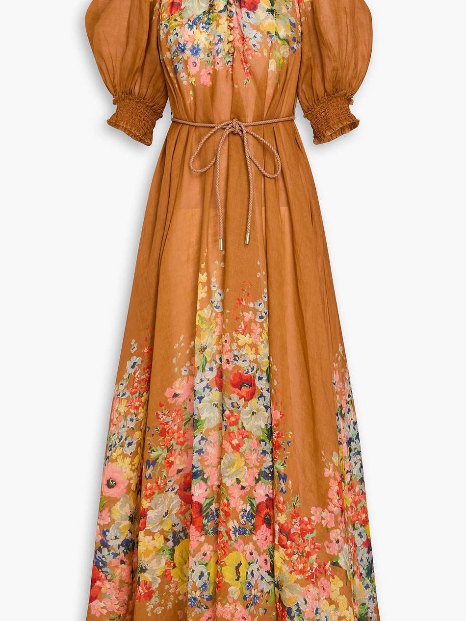 floral-print ramie and gauze maxi dress