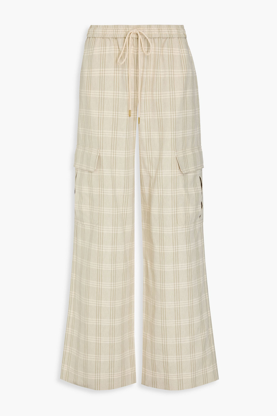 Zimmermann Checked Linen And Cotton-blend Wide-leg Trousers In Neutral