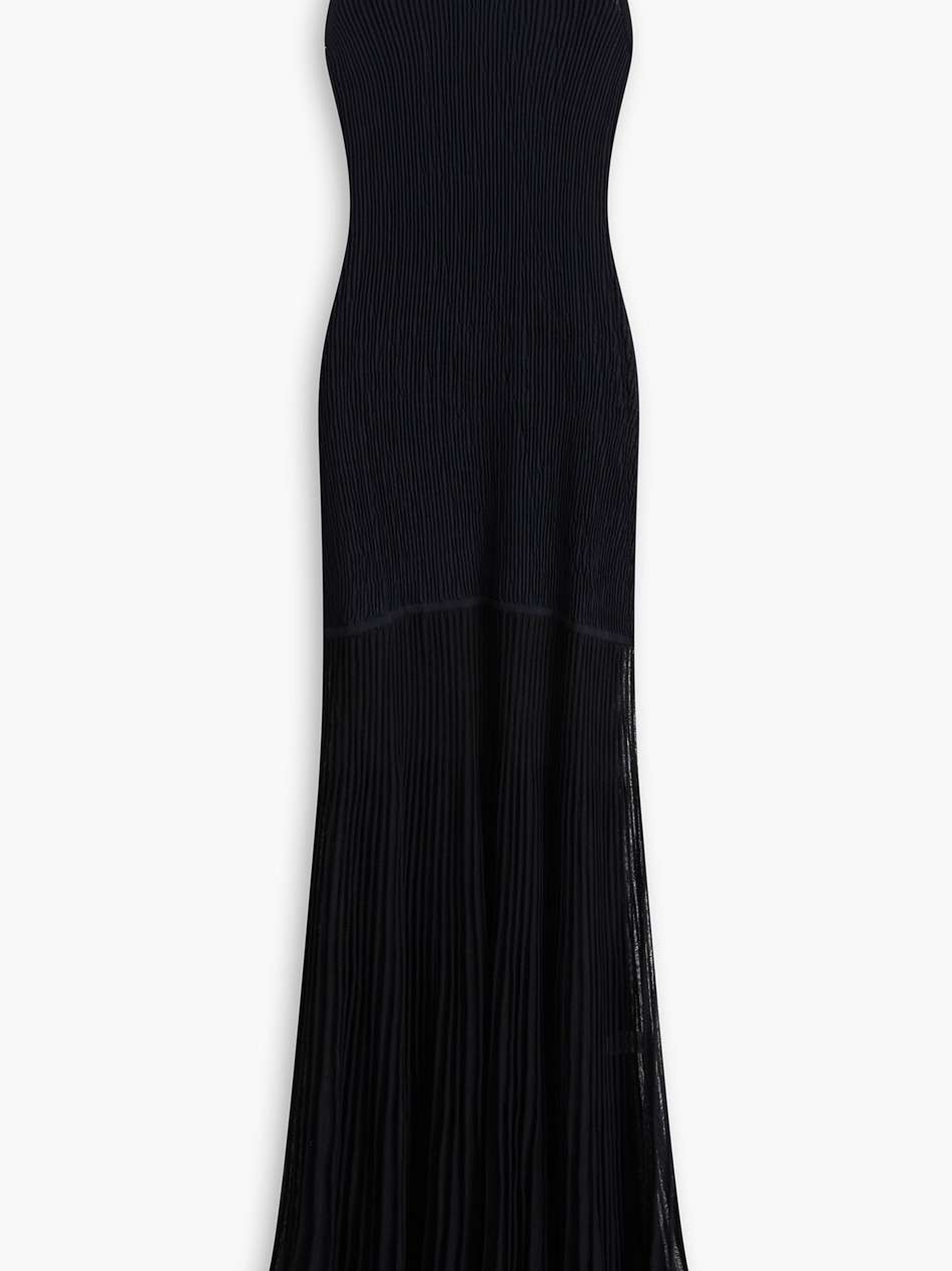 plissé ribbed-knit maxi dress