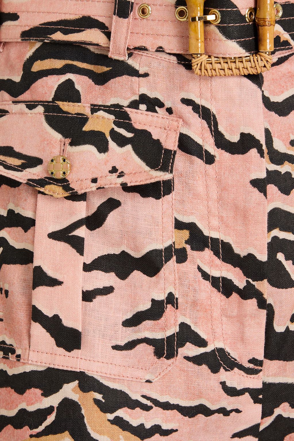 ZIMMERMANN Belted zebra-print linen shorts