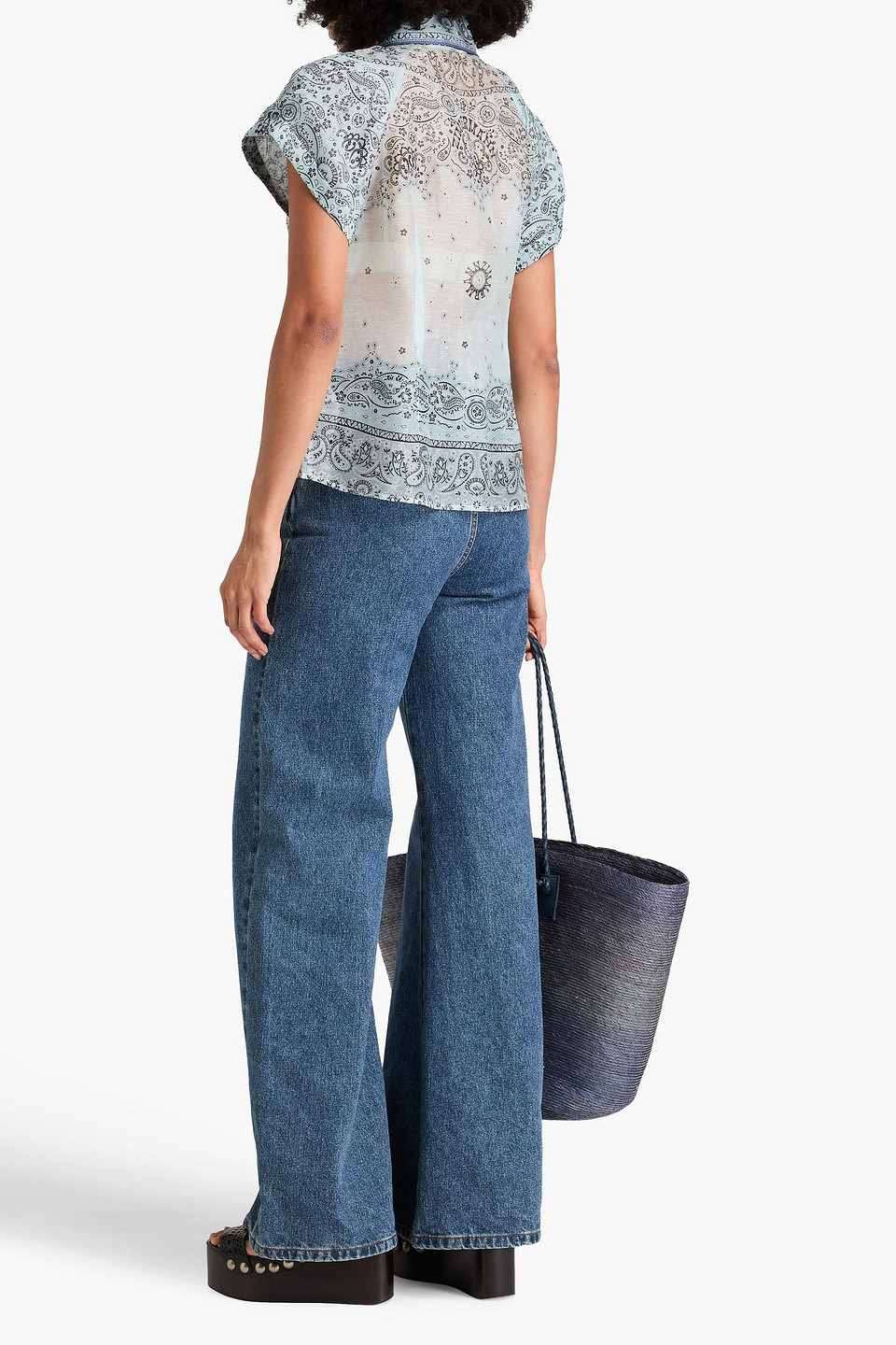 Shop Zimmermann Paisley-print Linen And Silk-blend Shirt In Sky Blue