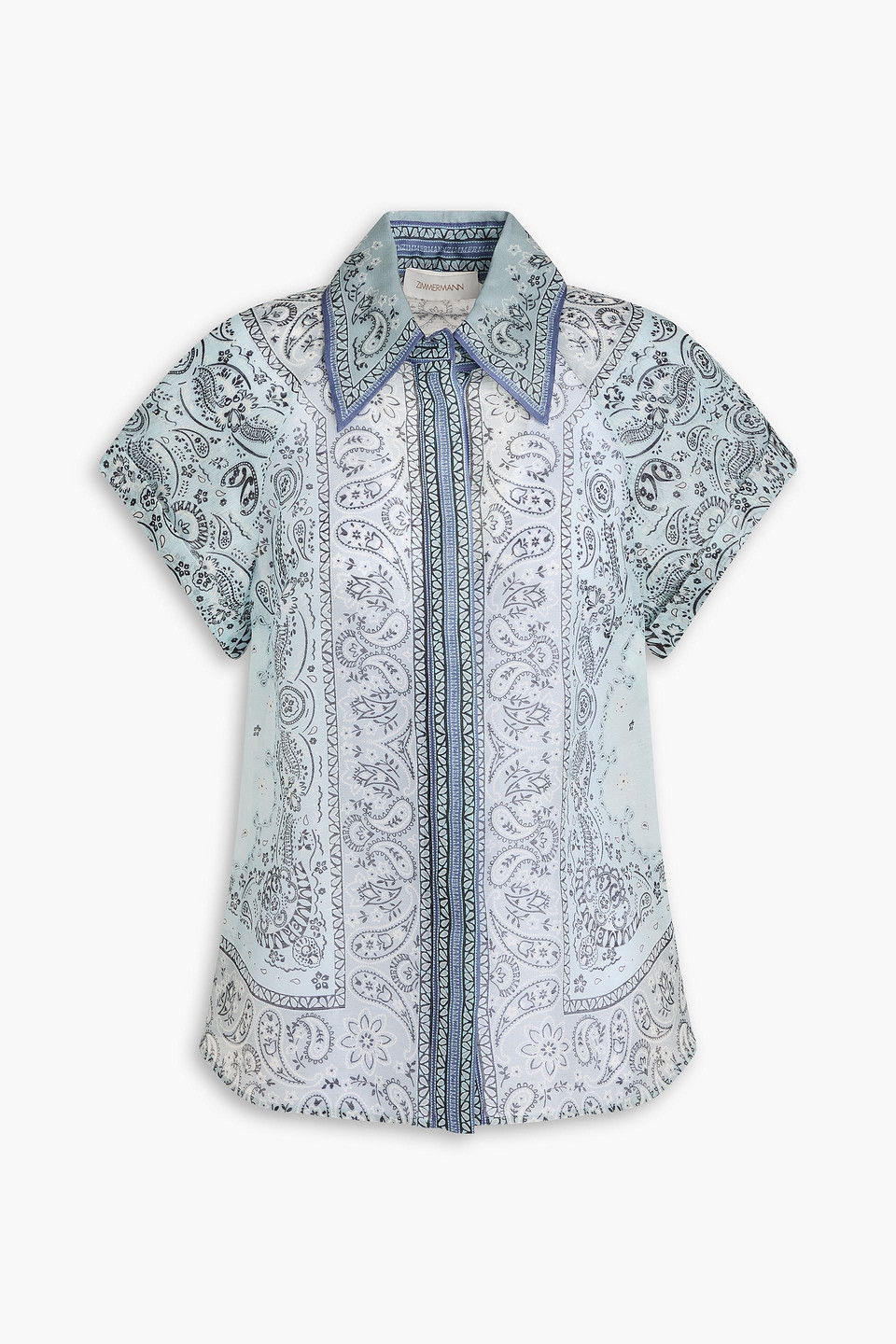 Shop Zimmermann Paisley-print Linen And Silk-blend Shirt In Sky Blue