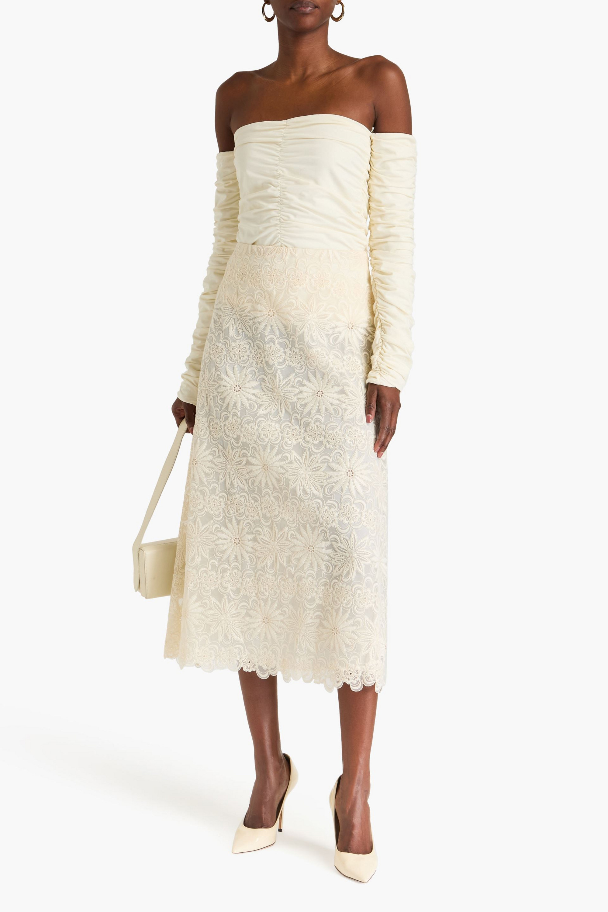 Valentino Garavani Cotton-blend lace midi skirt