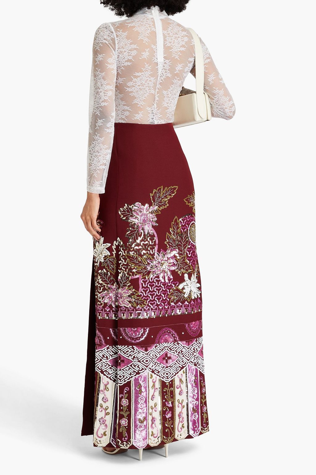 VALENTINO GARAVANI Embroidered wool and silk-blend crepe maxi skirt