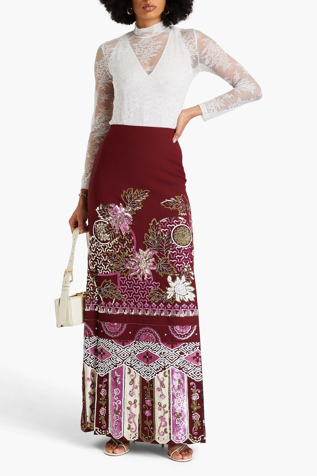 VALENTINO GARAVANI Embroidered wool and silk-blend crepe maxi skirt