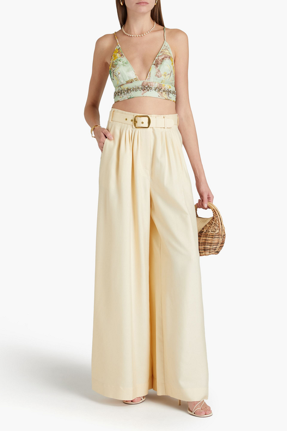  Zimmermann - Bustier Aus Einer Leinen-seidenmischung Mit Floralem Print Und Kristallverzierung - Grün - 3 