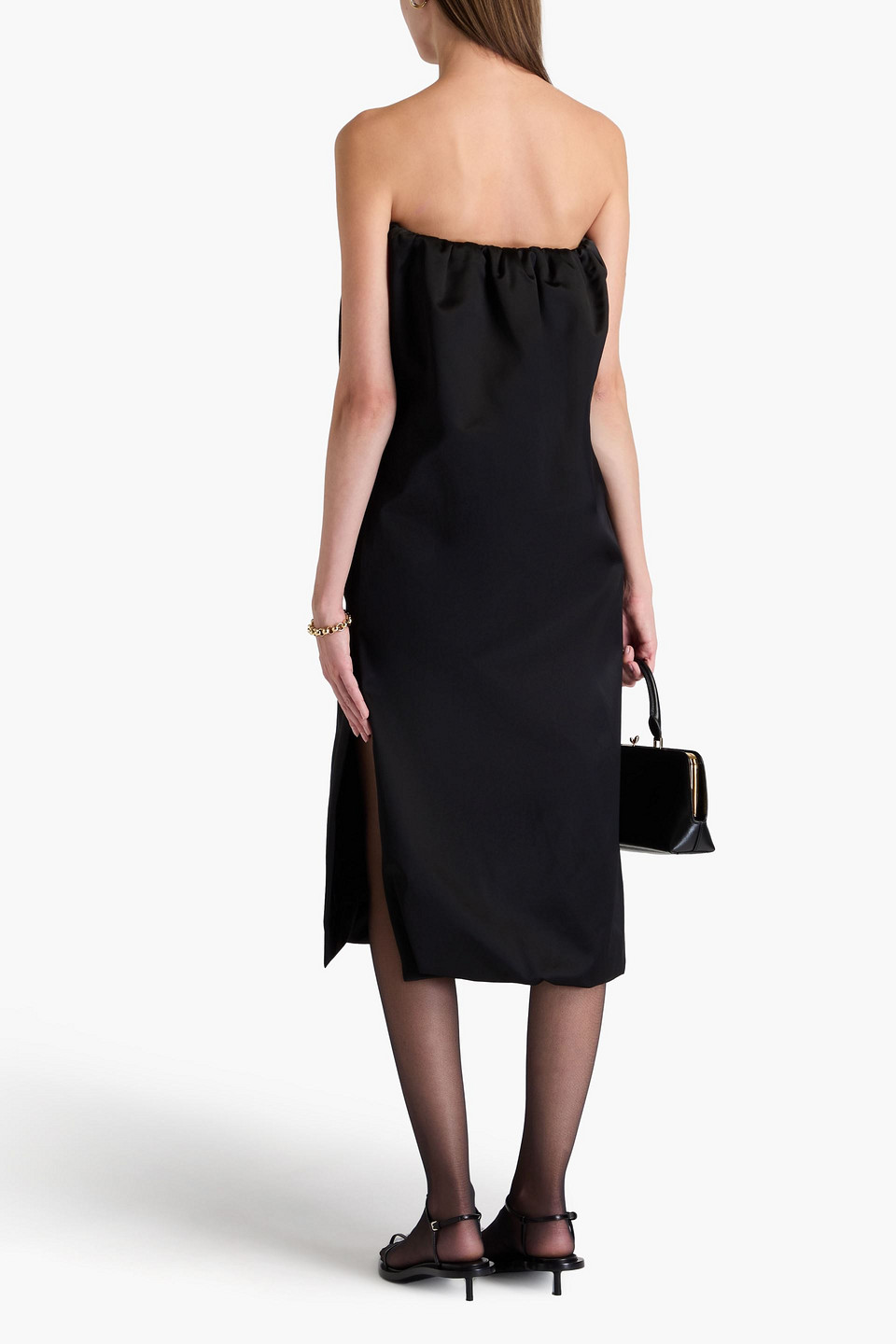 Khaite Strapless Cotton-blend Duchesse-satin Midi Dress In Black