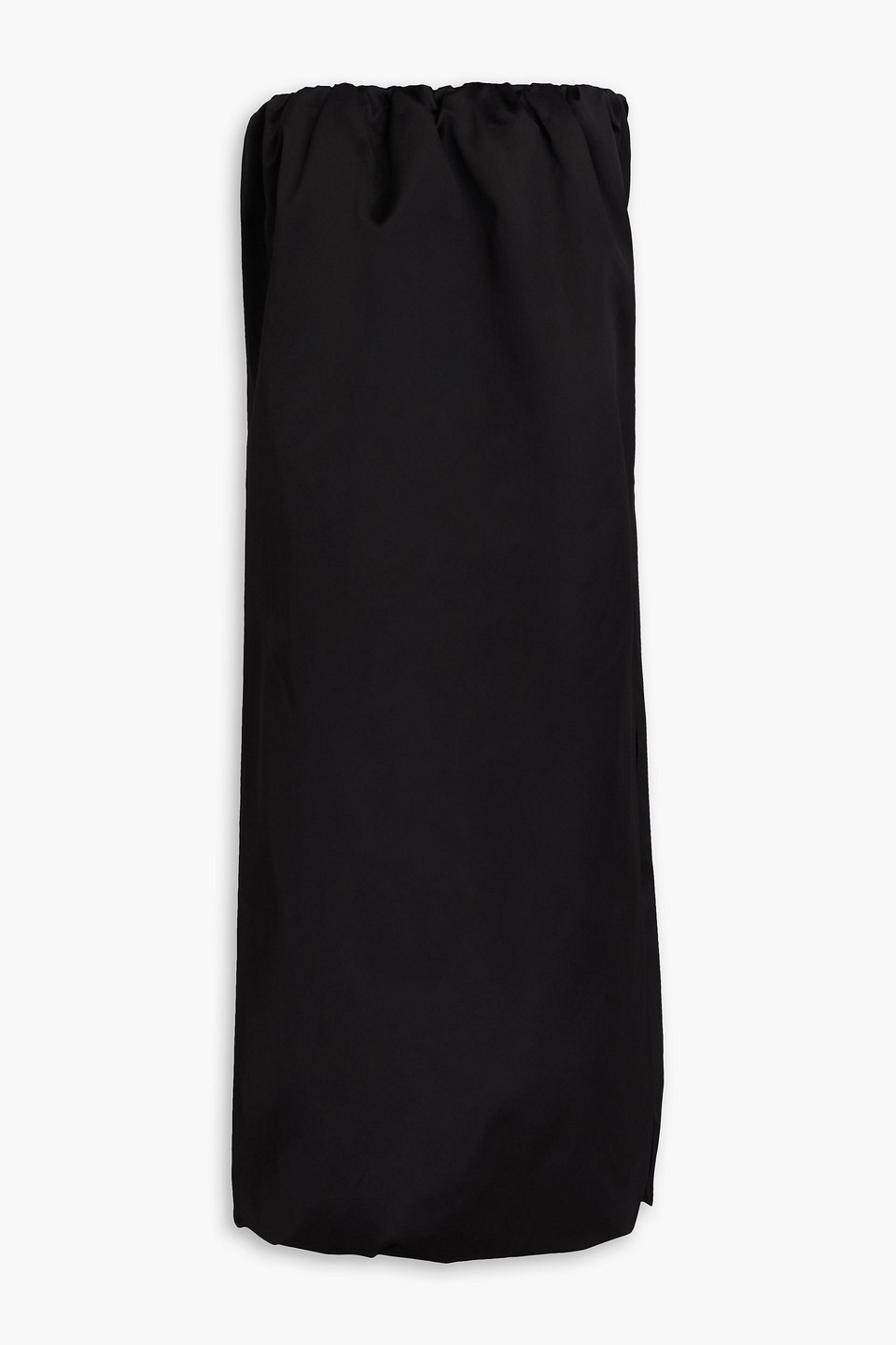 Khaite Strapless Cotton-blend Duchesse-satin Midi Dress In Black