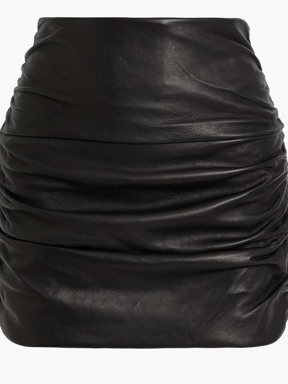 ruched leather mini skirt