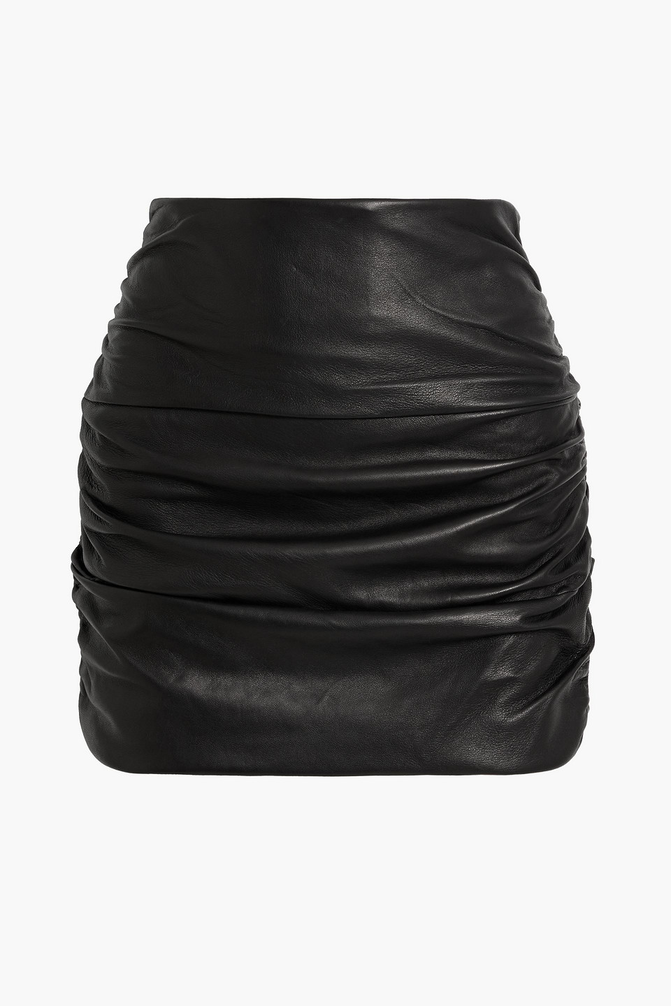 Ruched leather mini skirt