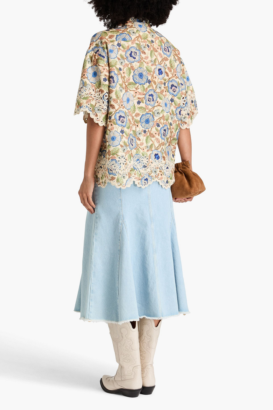 Zimmermann Junie Embroidered Short In Ivory/blue Floral In Cream
