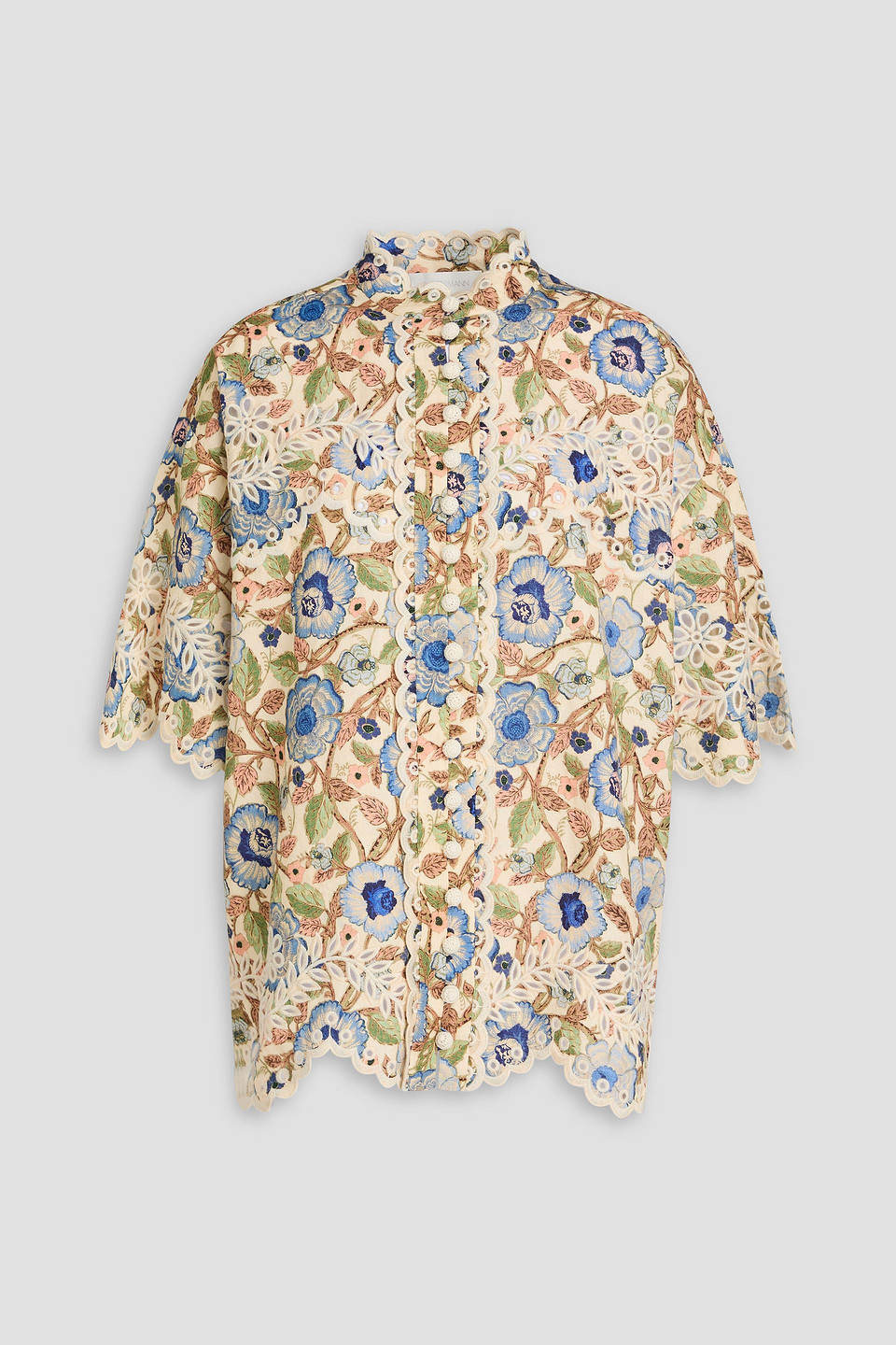 Zimmermann Junie Embroidered Short In Ivory/blue Floral In Cream