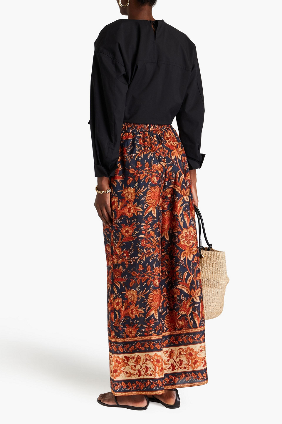 Zimmermann Floral-print Silk Wide-leg Pants In Navy