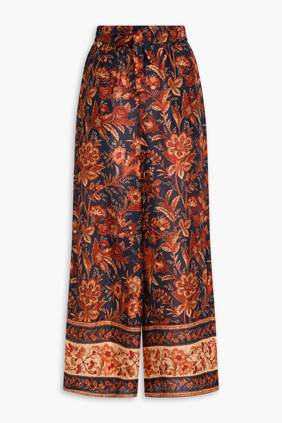 Zimmermann Floral-print Silk Wide-leg Trousers In Navy