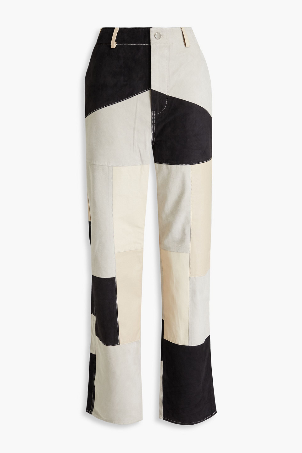Deadwood Phil Patchwork Leather Straight-leg Trousers In White