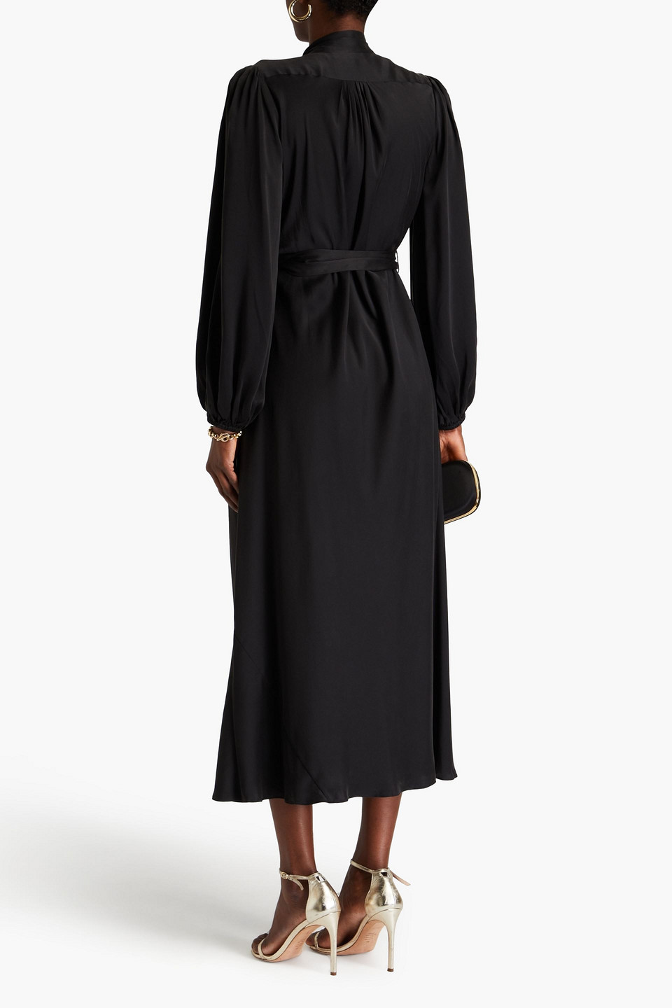 Zimmermann Pussy-bow Silk-satin Midi Dress In Black
