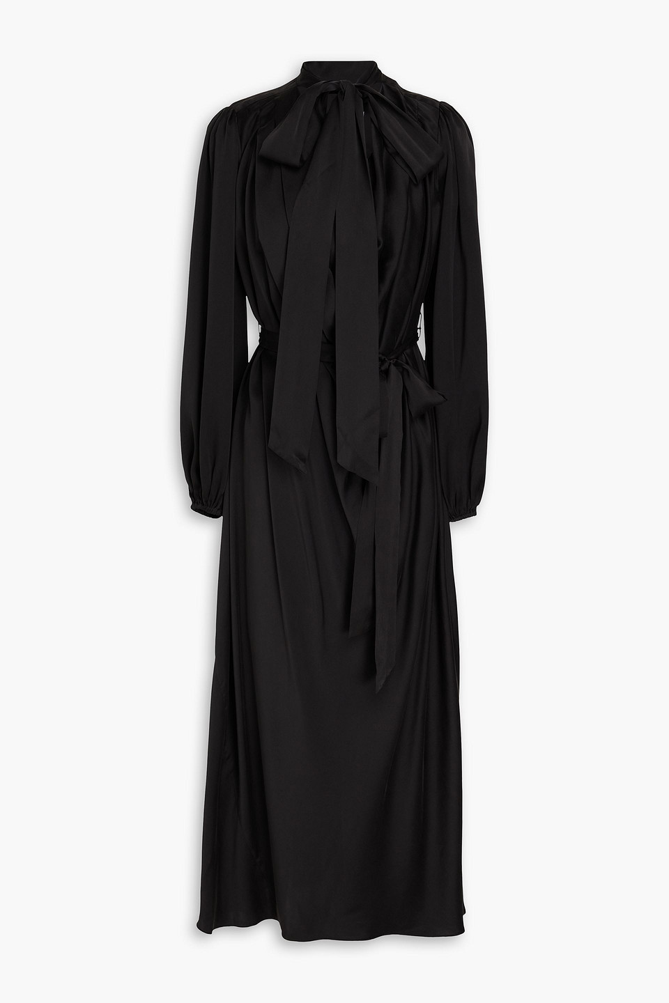 Zimmermann Pussy-bow Silk-satin Midi Dress In Black