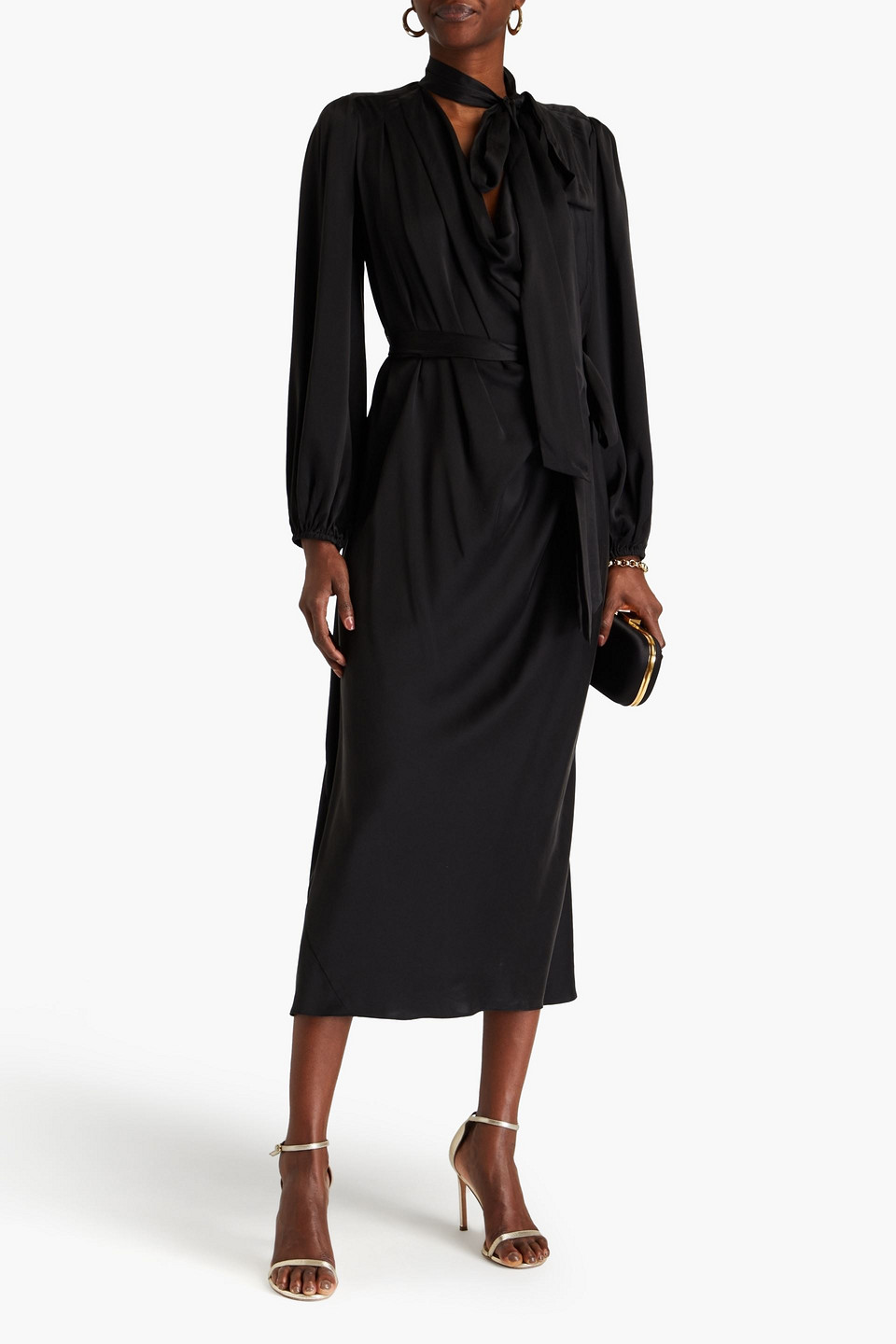 Zimmermann Pussy-bow Silk-satin Midi Dress In Black