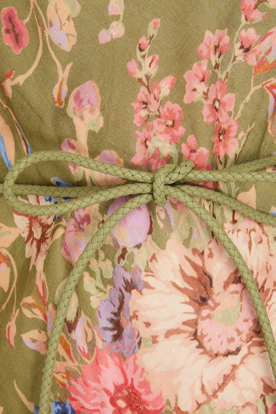 Zimmermann + Net Sustain August Belted Floral-print Linen Mini Dress In Salbeigrün