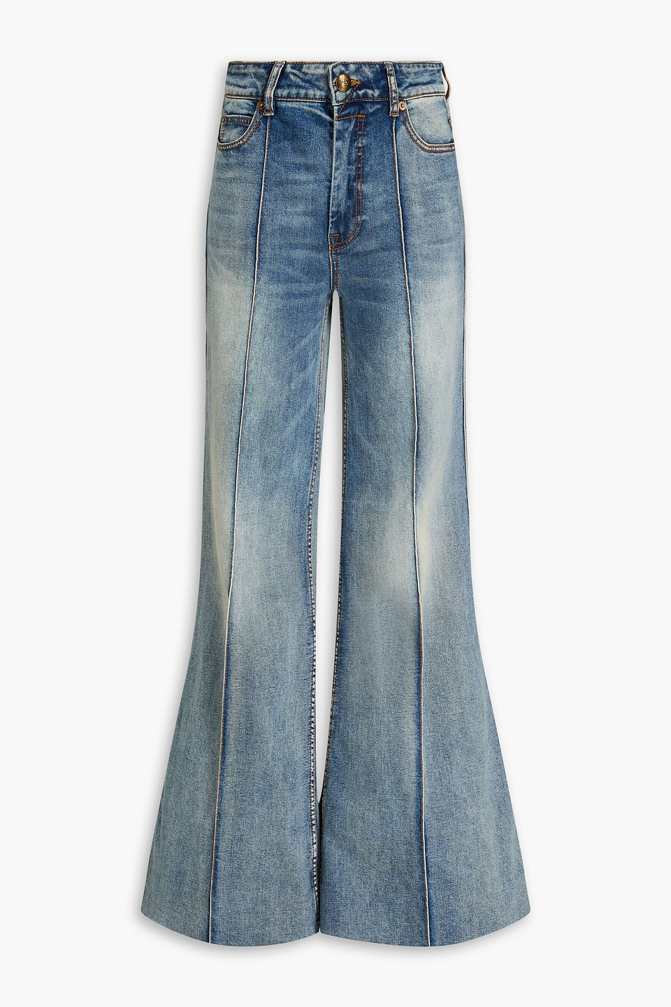 Zimmermann Faded High-rise Wide-leg Jeans In Mid Denim