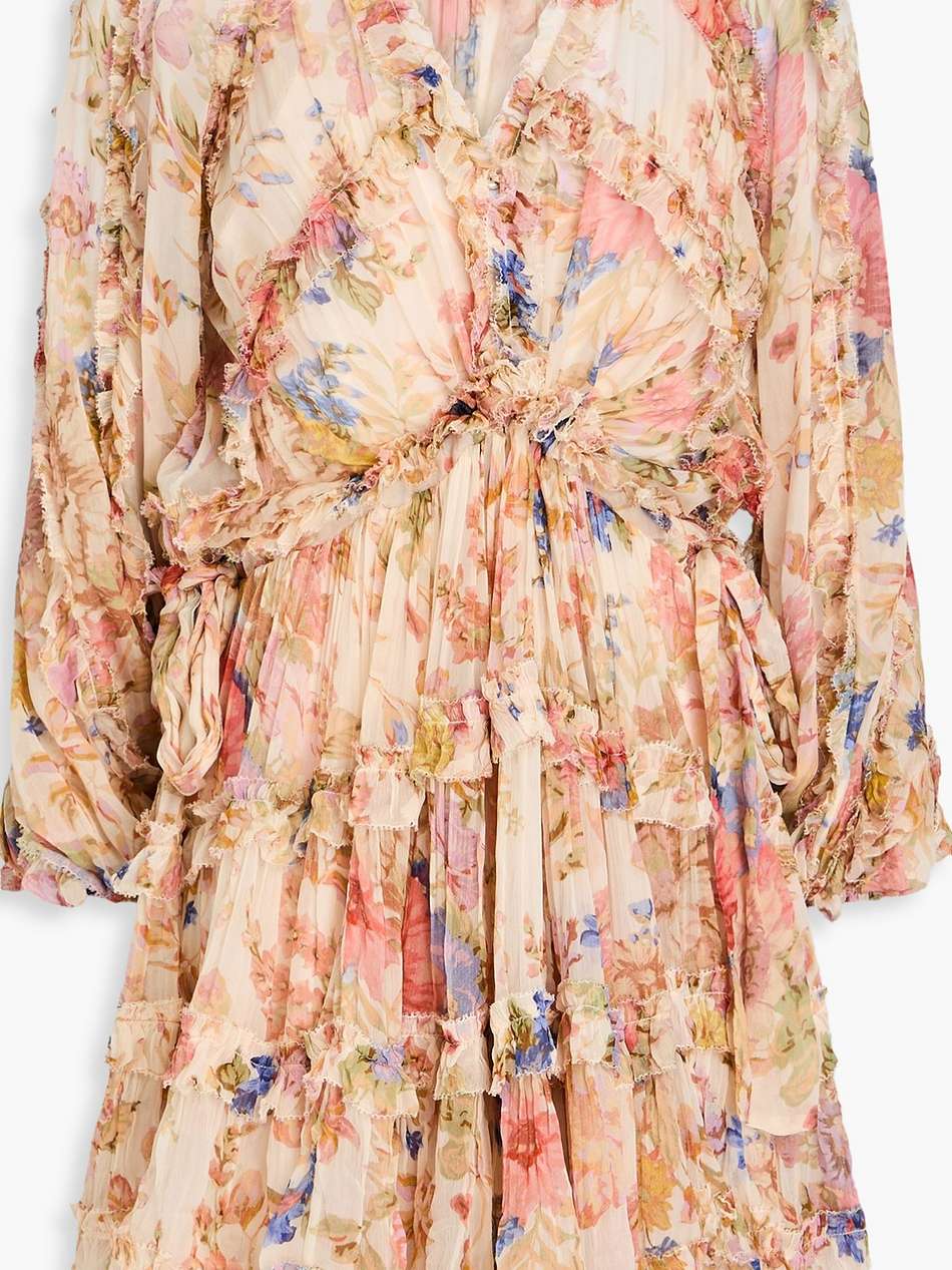 tiered floral-print crepon mini dress