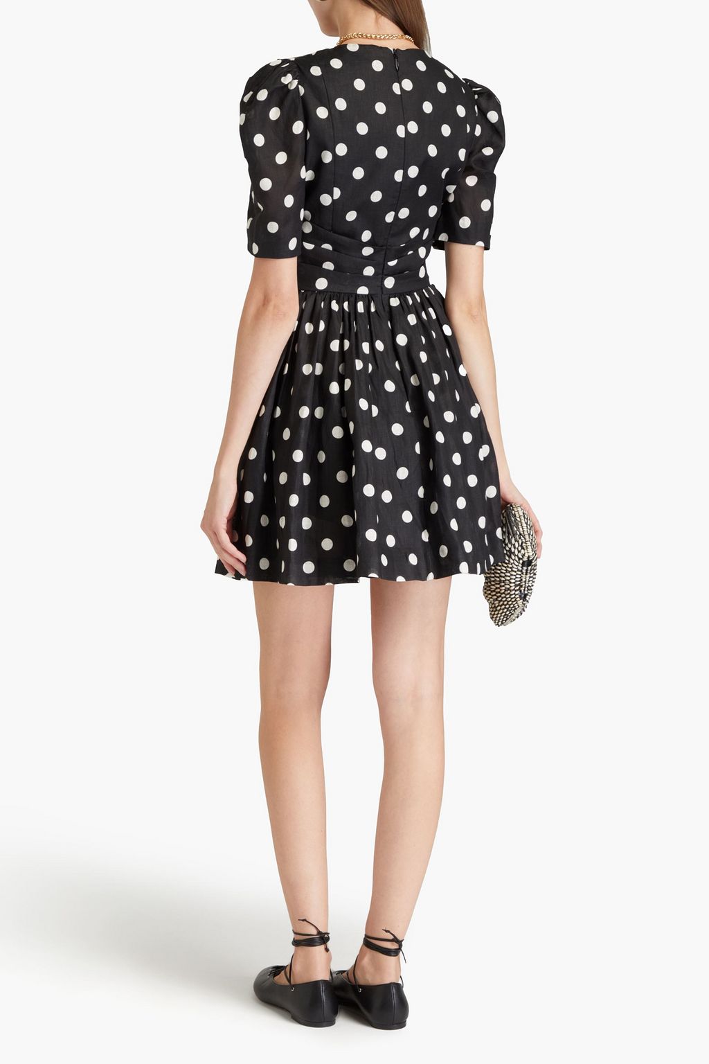 ZIMMERMANN Pleated polka-dot linen mini dress