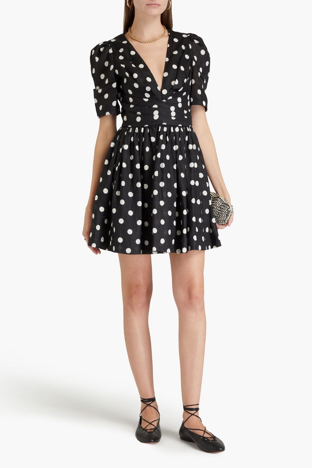 ZIMMERMANN Pleated polka-dot linen mini dress