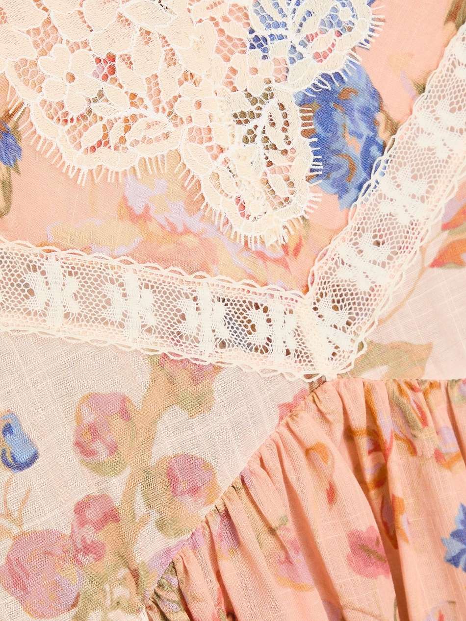 lace-trimmed floral-print cotton maxi dress