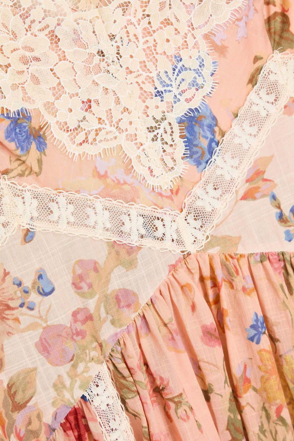 Zimmermann August Asymmetric Lace-trimmed Paisley-print Silk Midi Dress In Antique Rose