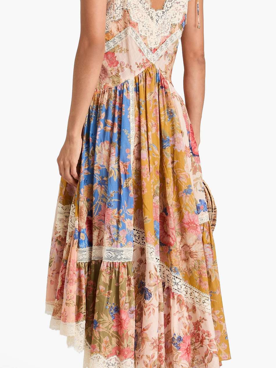 lace-trimmed floral-print cotton maxi dress