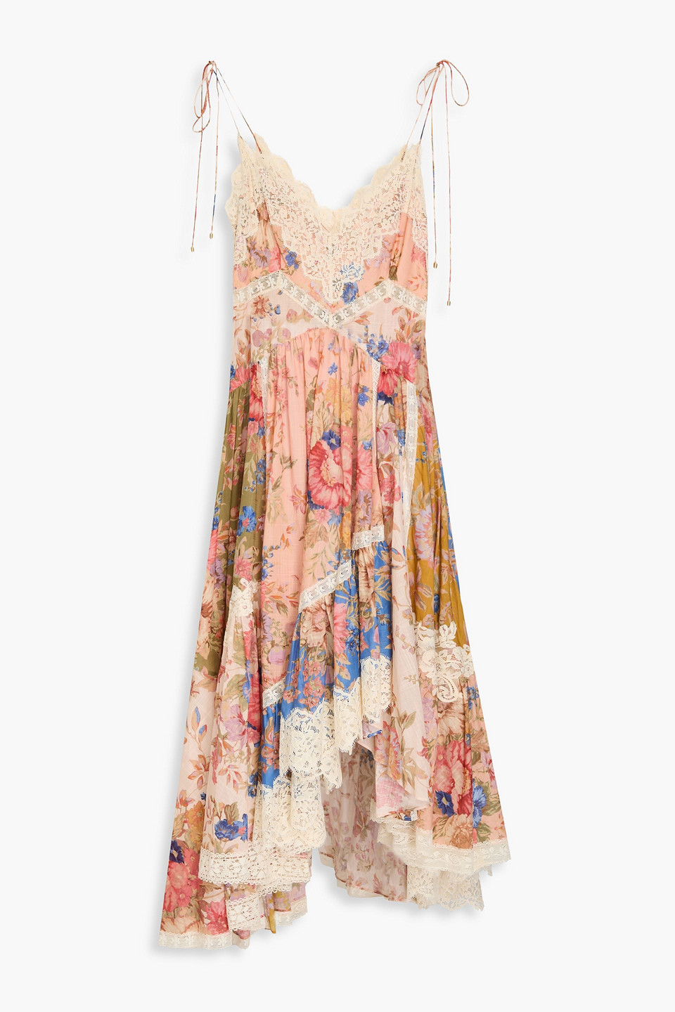 Zimmermann August Asymmetric Lace-trimmed Paisley-print Silk Midi Dress In Antique Rose
