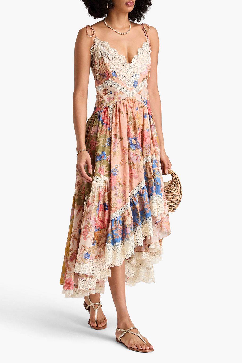 ZIMMERMANN Lace-trimmed floral-print cotton maxi dress