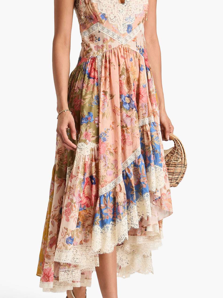 lace-trimmed floral-print cotton maxi dress