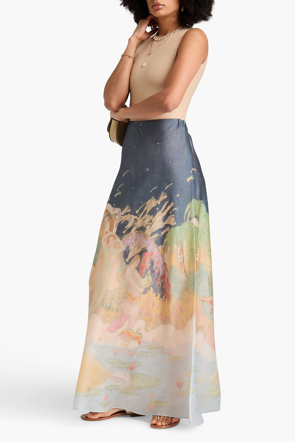 Zimmermann Lyrical Bias Flare Skirt In Paradise In Gray